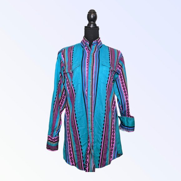 Panhandle Slim Other - Vintage Men's Panhandle Slim Neon Striped Western Shirt - 15 1/2 x33